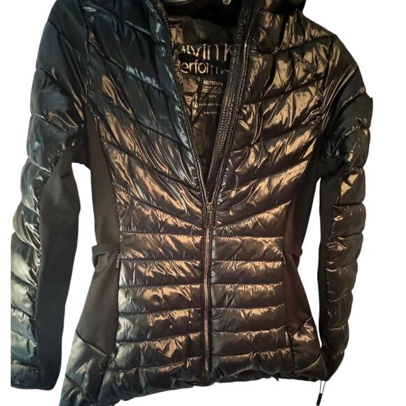 CALVIN KLEIN PERFORMANCE Black Hooded Puffer Coat Size XS New w/ Tag MSRP $195 - Picture 5 of 7